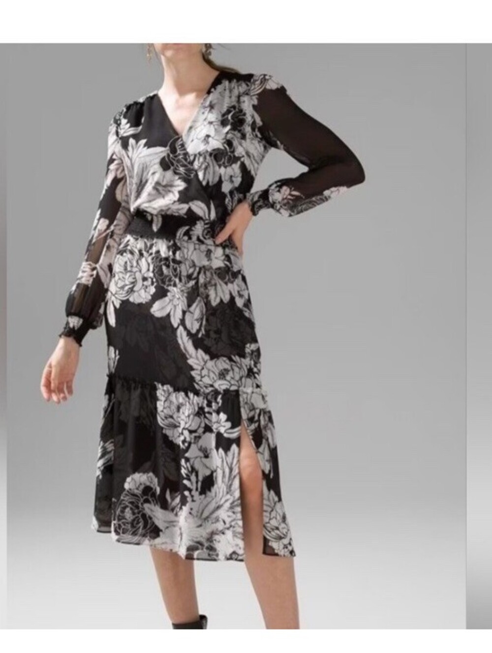 White House Black Market Dress Midi Chiffon Sz 10 *read Flaw*